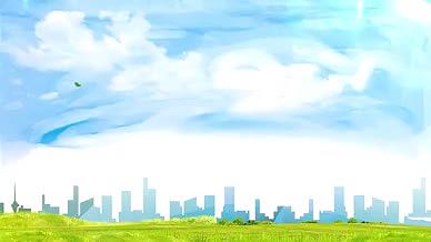 唯美城市蓝天白云动态背景AE模板视频的预览图
